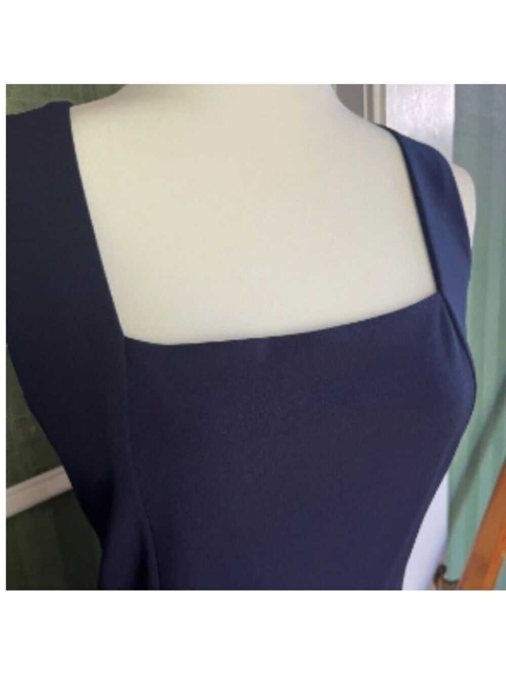 Sharagano Square Neck Flounce Deep Navy  Blue Midi Dress NWT Size 4 - Picture 4 of 13